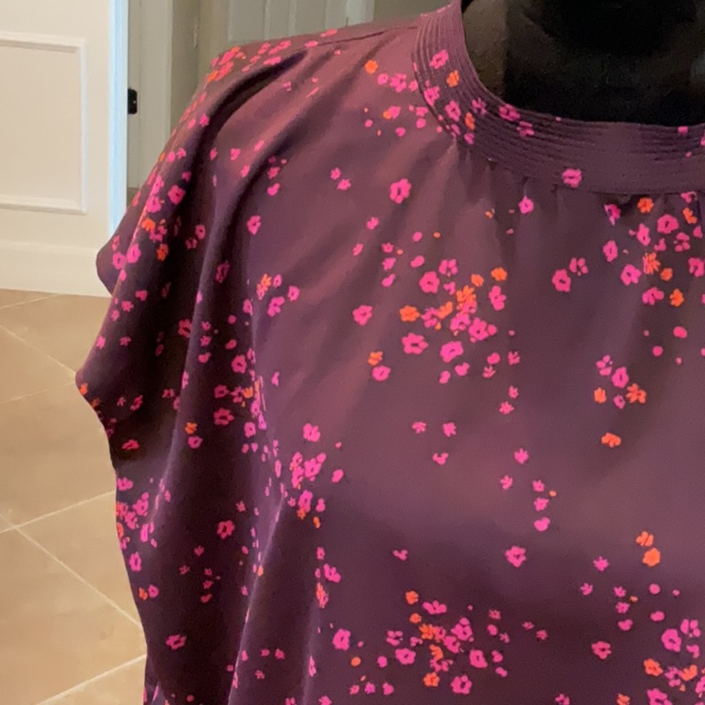 Ann Taylor blouse, wine with pink/orange/black floral design, size XL - Picture 3 of 8